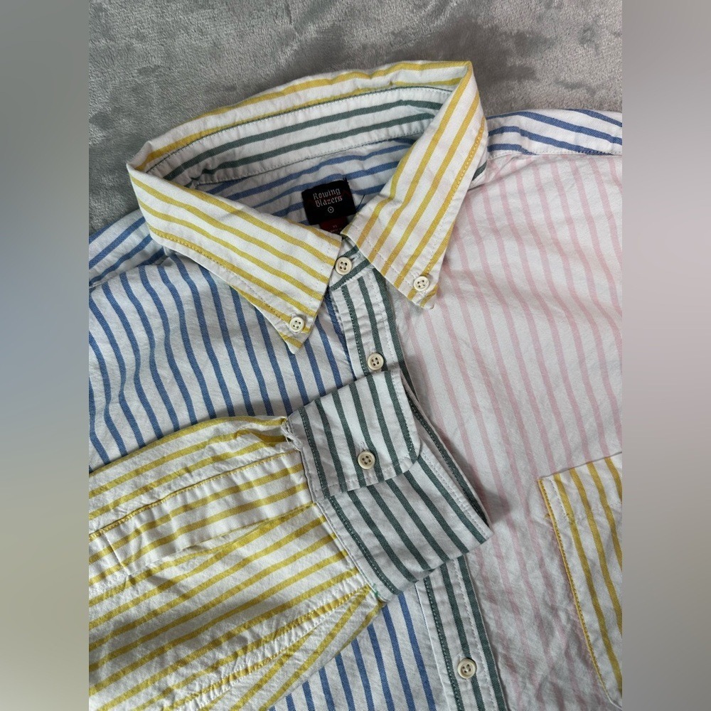 Rowing Blazers Shirt Mens XL Multicolor Striped Patchwork Button Down Cotton